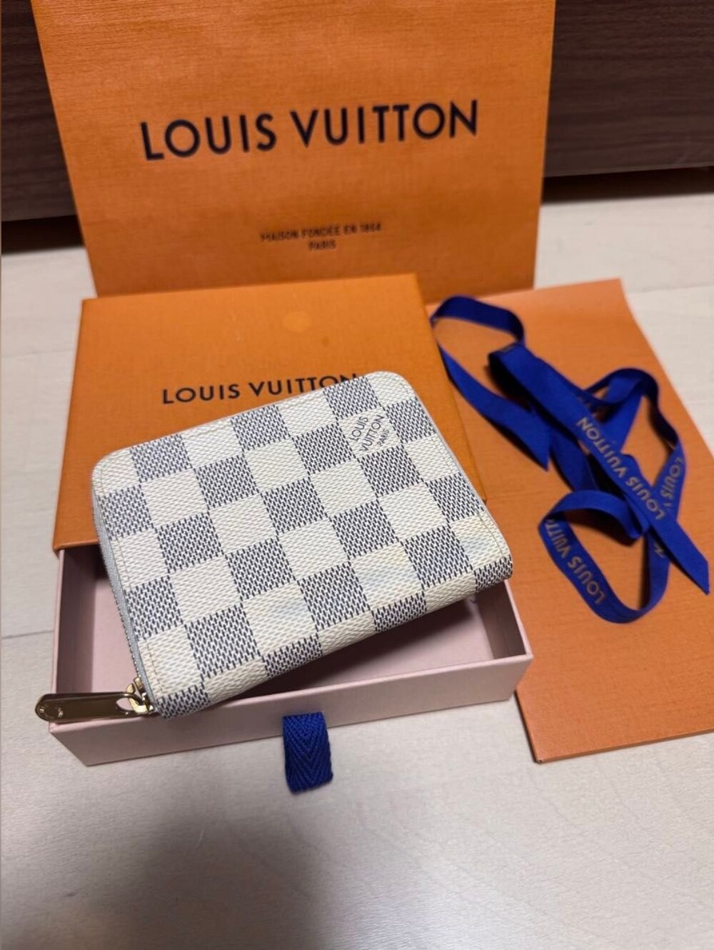 Louis Vuitton White Damier Azur Zippy Coin Purse Wallet